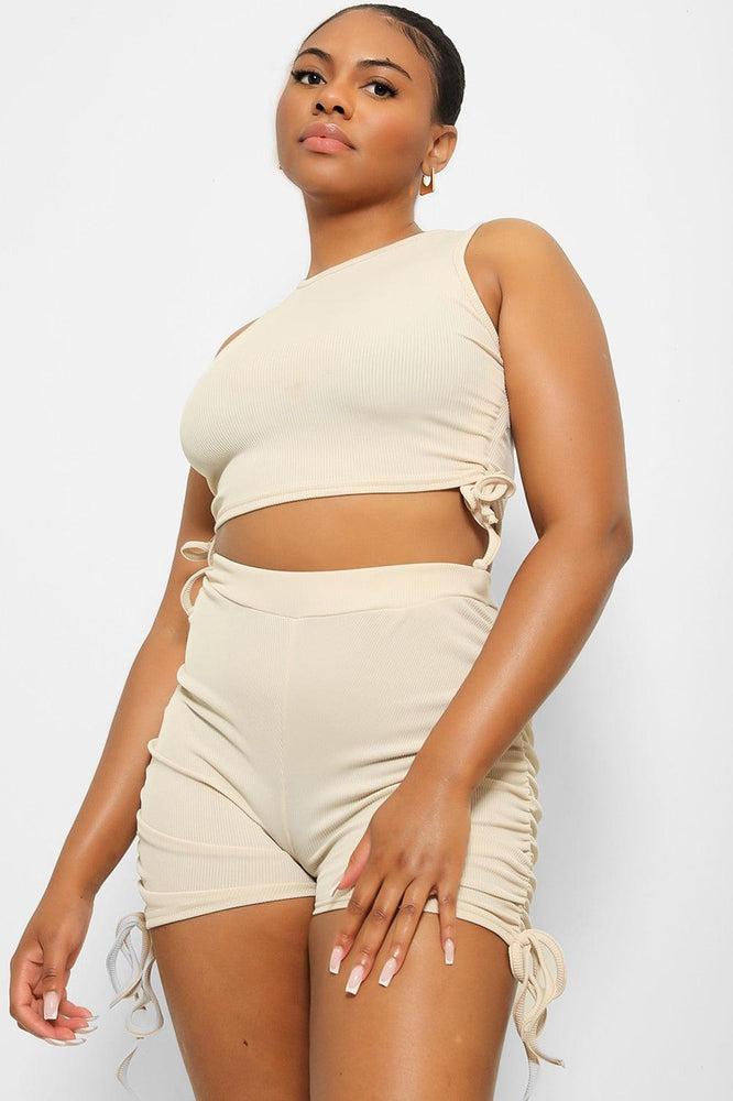 Drawstring Sides Crop Top And Shorts Set-SinglePrice