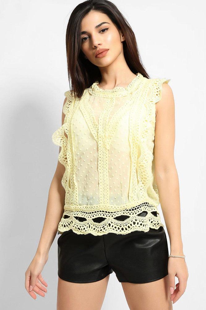Yellow Dobby Mesh Crochet Lace Trims Blouse-SinglePrice