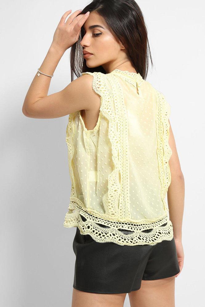Yellow Dobby Mesh Crochet Lace Trims Blouse-SinglePrice