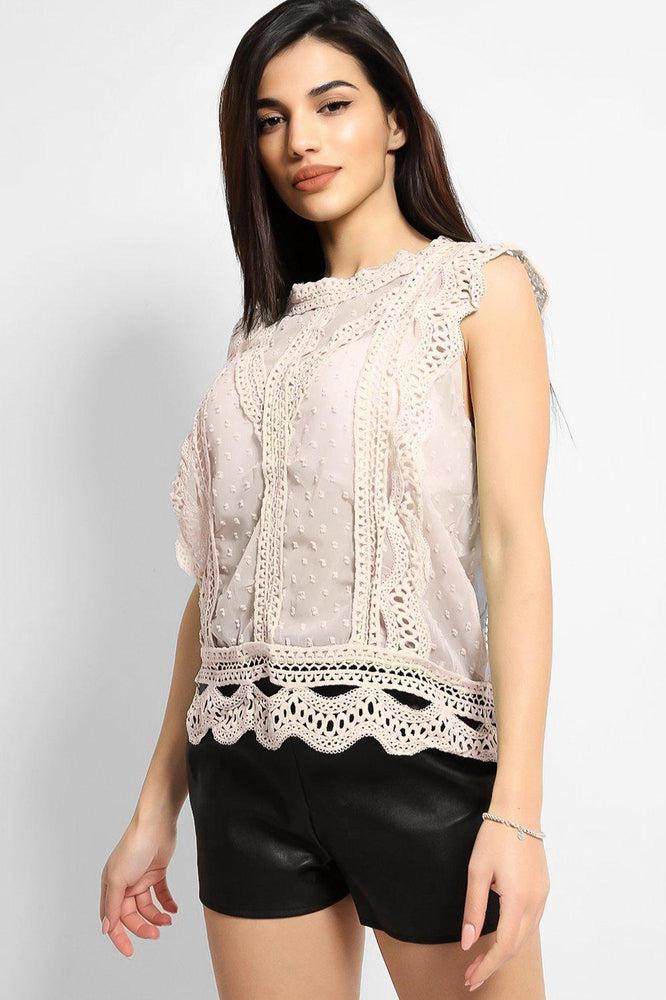 Pink Dobby Mesh Crochet Lace Trims Blouse-SinglePrice