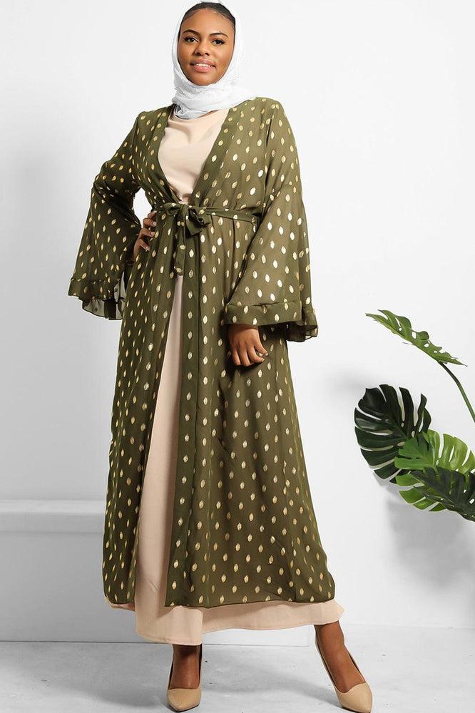 Gold Bokeh Print Chiffon Wide Sleeves Modest Kaftan-SinglePrice