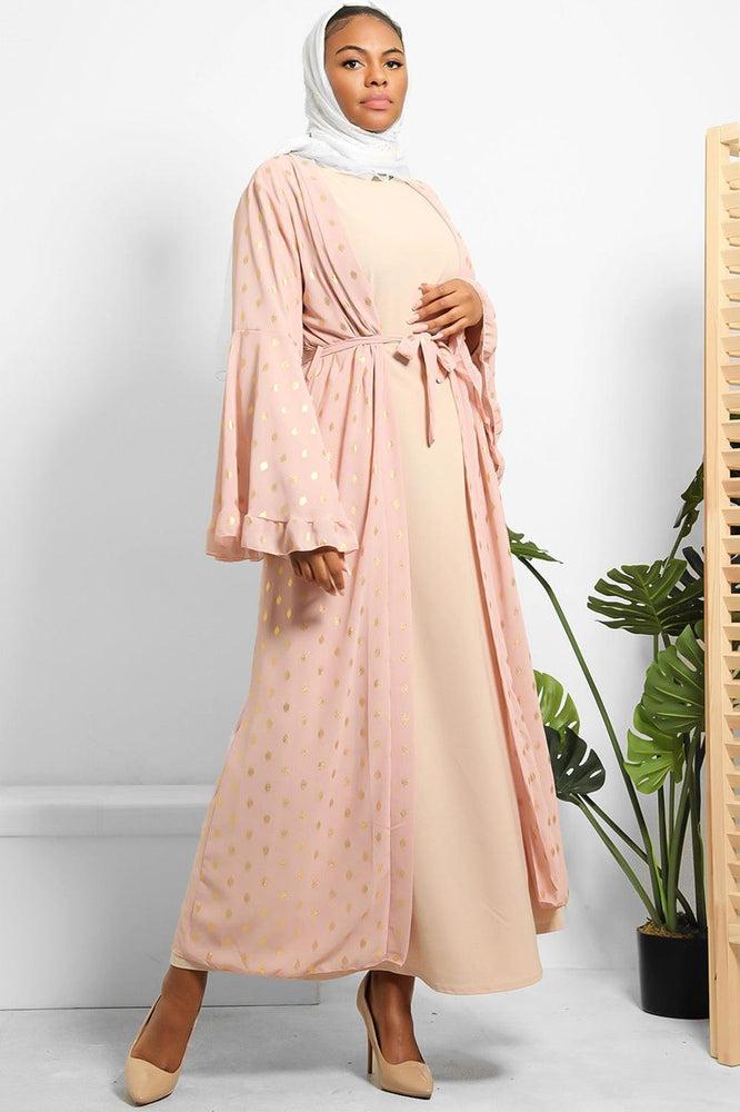 Gold Bokeh Print Chiffon Wide Sleeves Modest Kaftan-SinglePrice