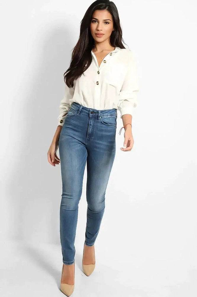 Blue Soft Denim High Waist Skinny Jeans-SinglePrice