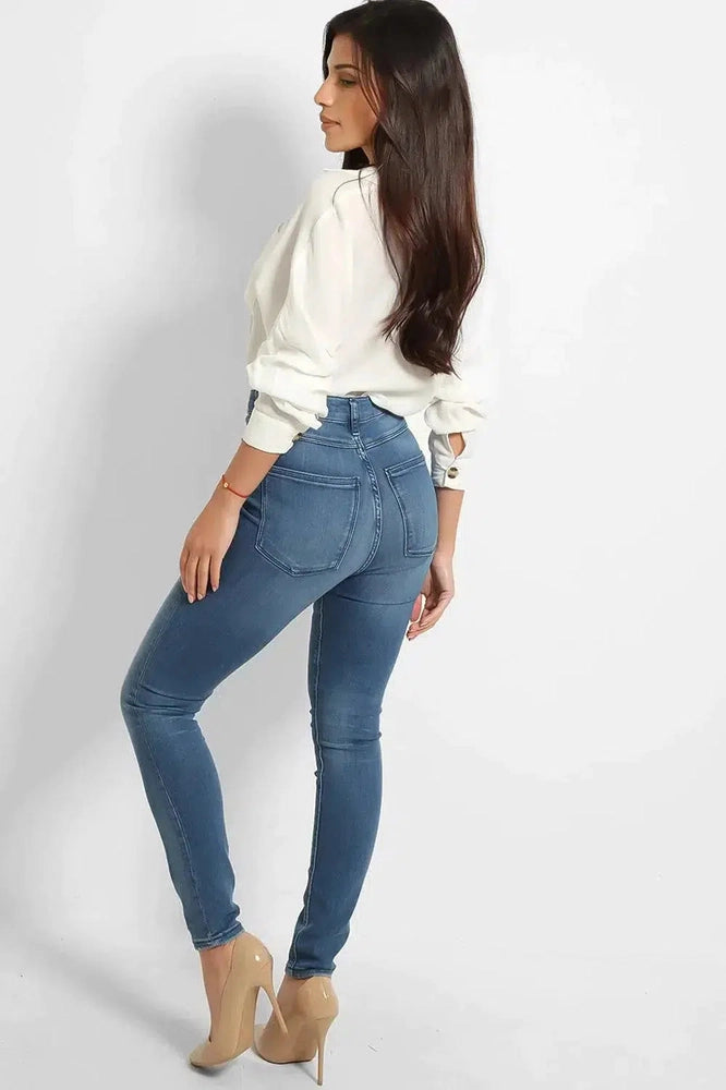 Blue Soft Denim High Waist Skinny Jeans-SinglePrice
