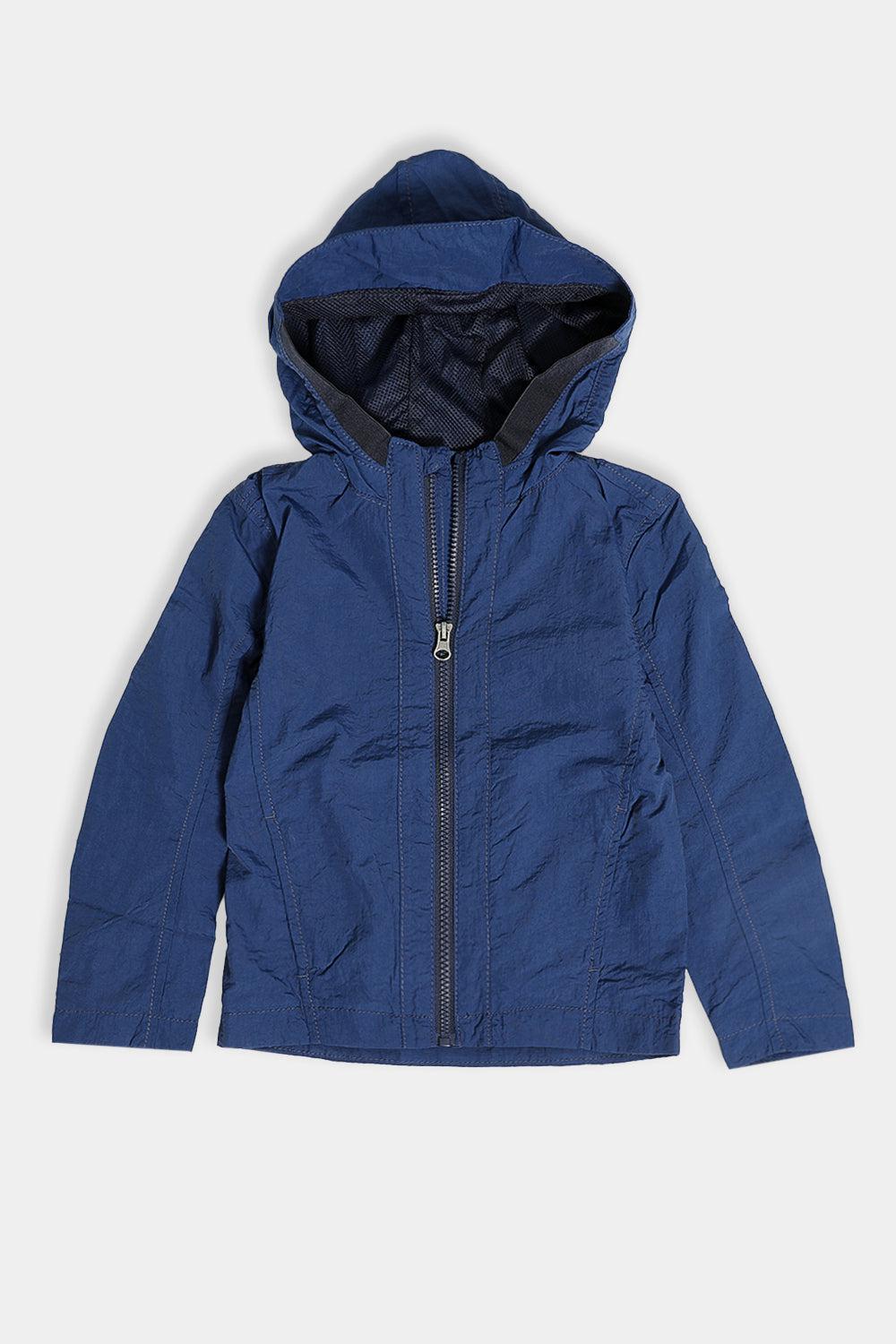 Navy Zip Front Hooded Kids Windbreaker-SinglePrice