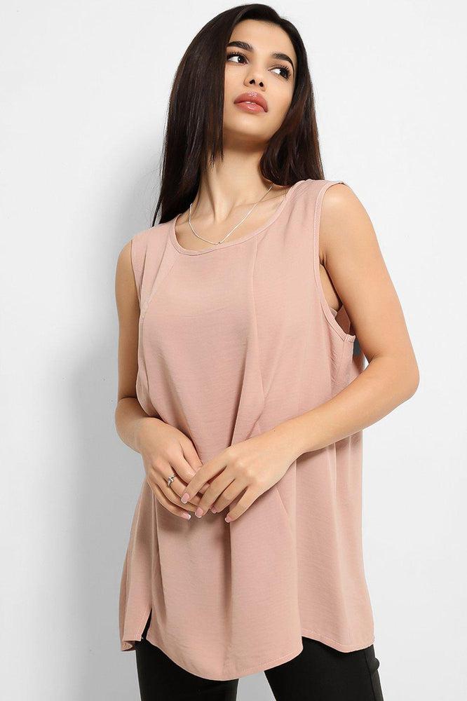 Peach Lightweight Crushed Crepe Sleeveless Top-SinglePrice