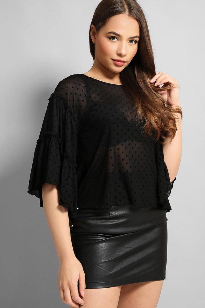 Black Dobby Mesh Blouse-SinglePrice