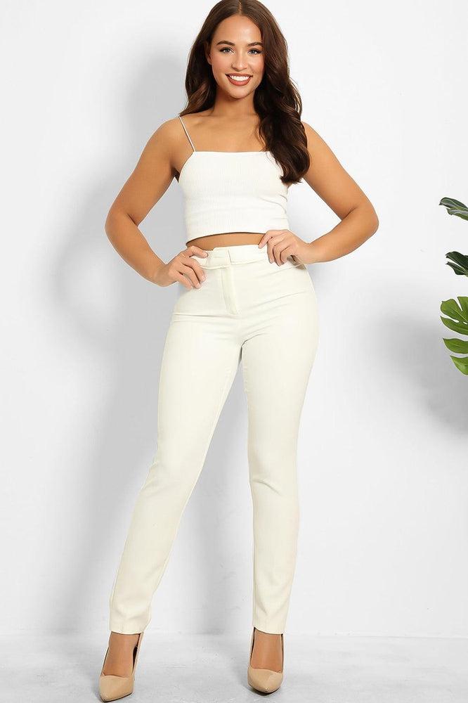 Cream Front Pin Smart Trousers-SinglePrice