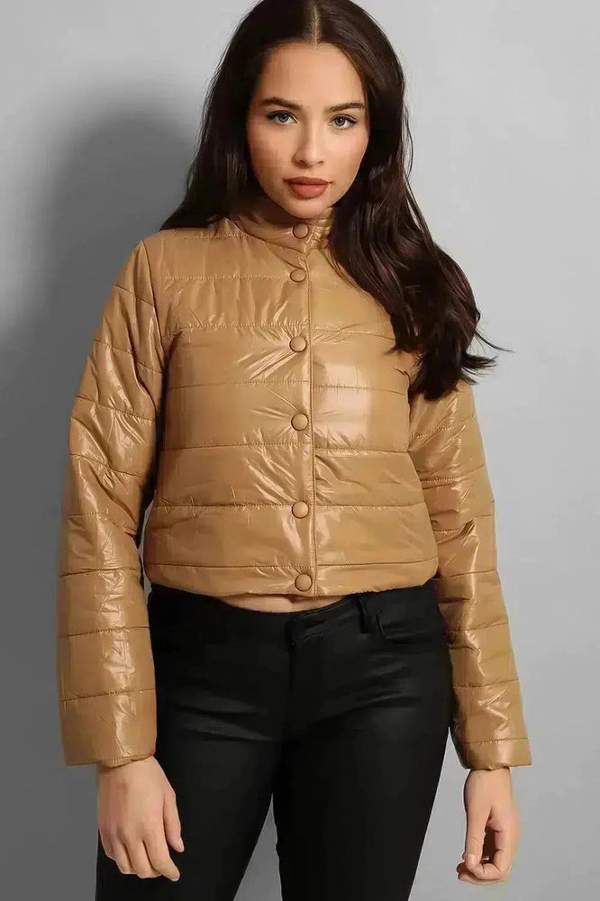 High Neck Cropped Medium Padding Jacket-SinglePrice