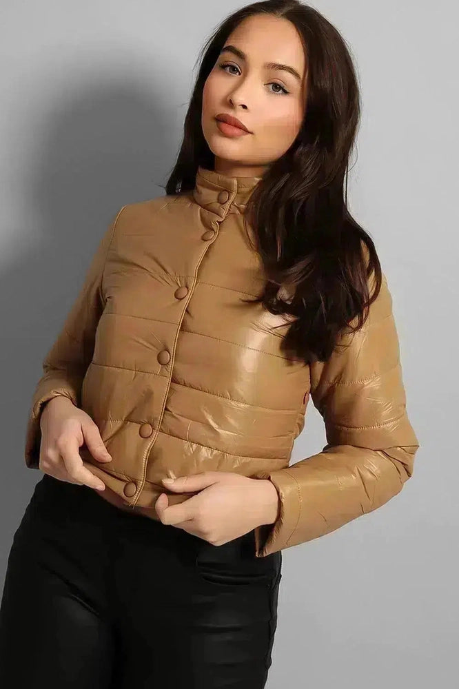 High Neck Cropped Medium Padding Jacket-SinglePrice