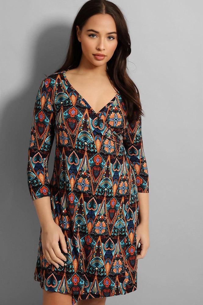 Kaleidoscope Print Wrap Dress-SinglePrice