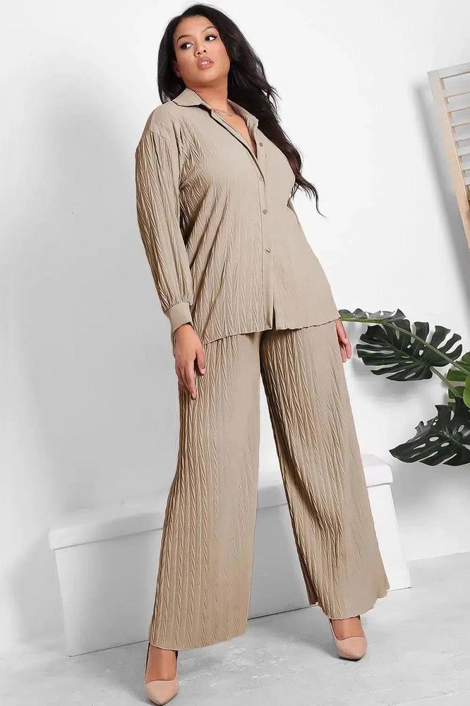 Shirred Texture Lazy Fit Shirt And Trouser Set-SinglePrice