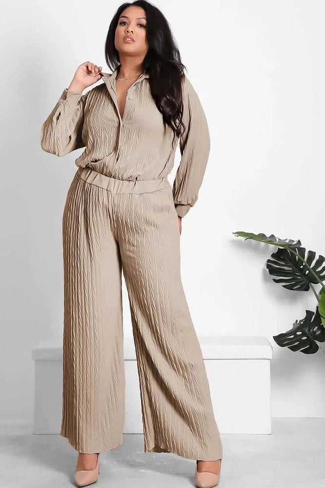 Shirred Texture Lazy Fit Shirt And Trouser Set-SinglePrice