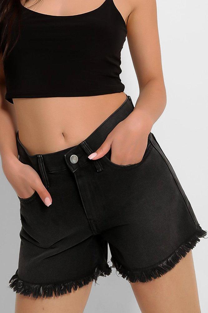 Charcoal Raw Hem Denim Hotpants-SinglePrice