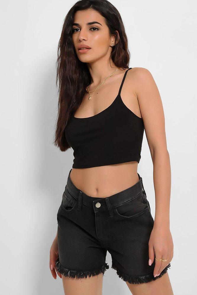 Charcoal Raw Hem Denim Hotpants-SinglePrice