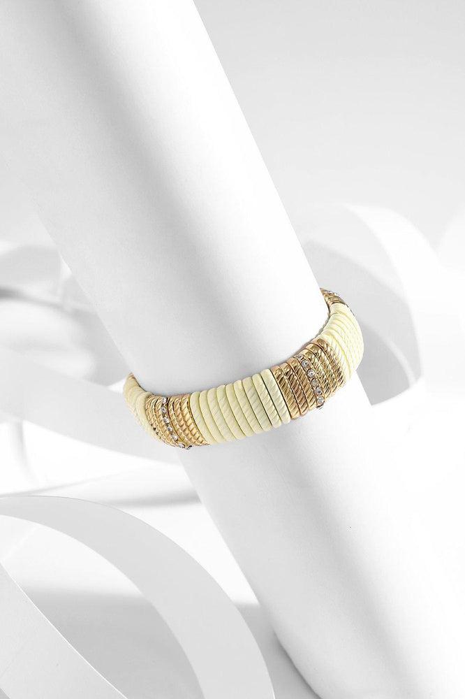 Cream And Gold Beads Stretch Bracelet-SinglePrice