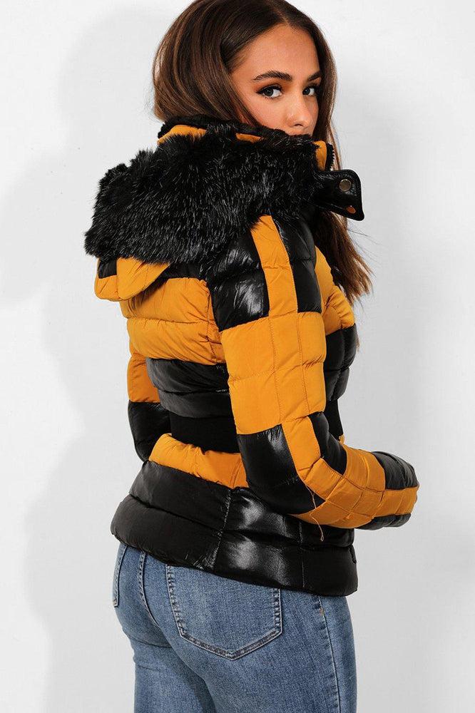 Black Mustard Belted Padded Biker Jacket-SinglePrice