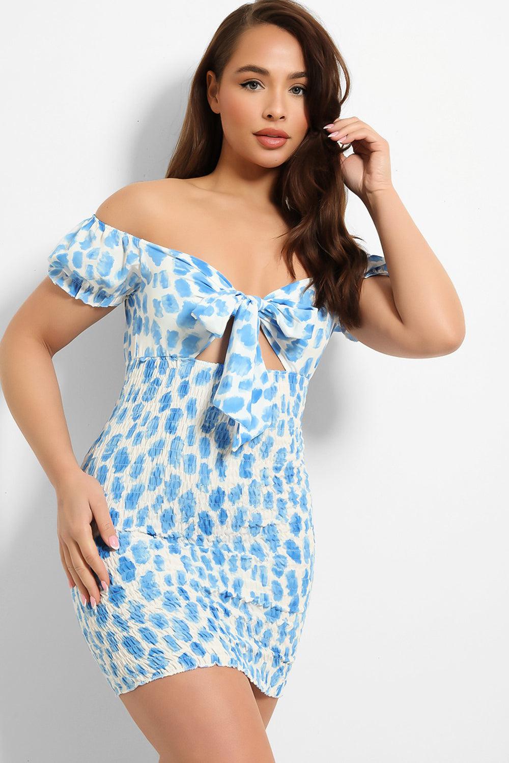 Watercolour Print Shirred Peek-a-boo Dress-SinglePrice