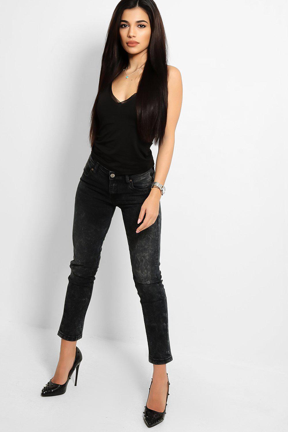 Charcoal Acid Wash Low-Rise Waist Jeans-SinglePrice