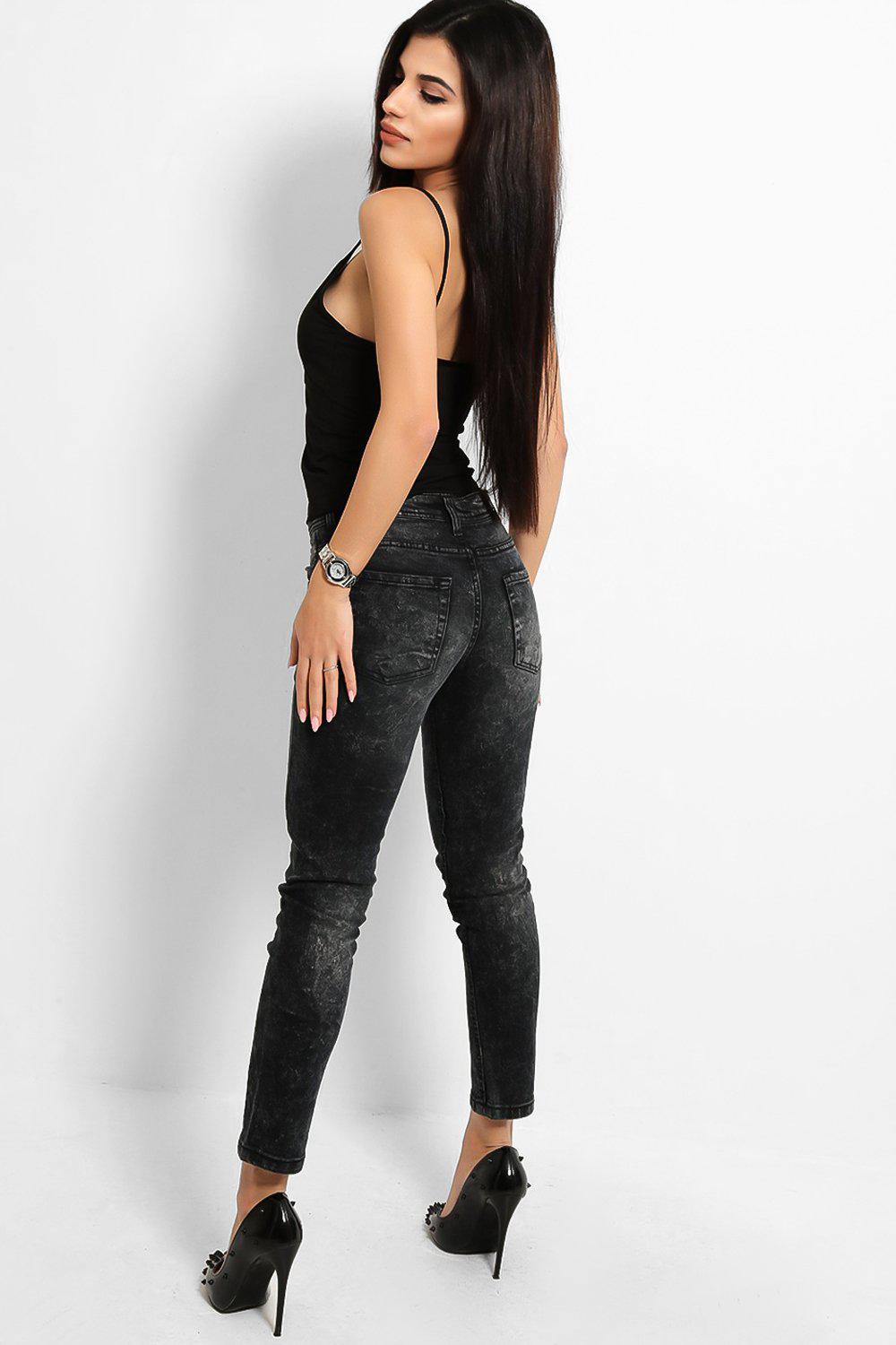 Charcoal Acid Wash Low-Rise Waist Jeans-SinglePrice