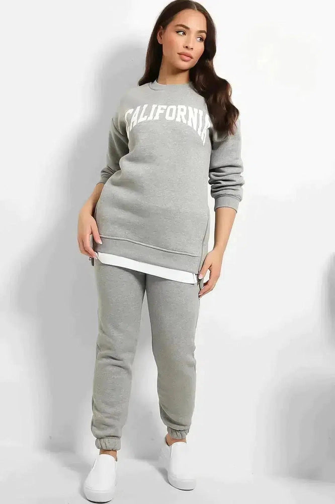 Shirt Hem Zipped Sited Sweatshirt And Trousers Set-SinglePrice