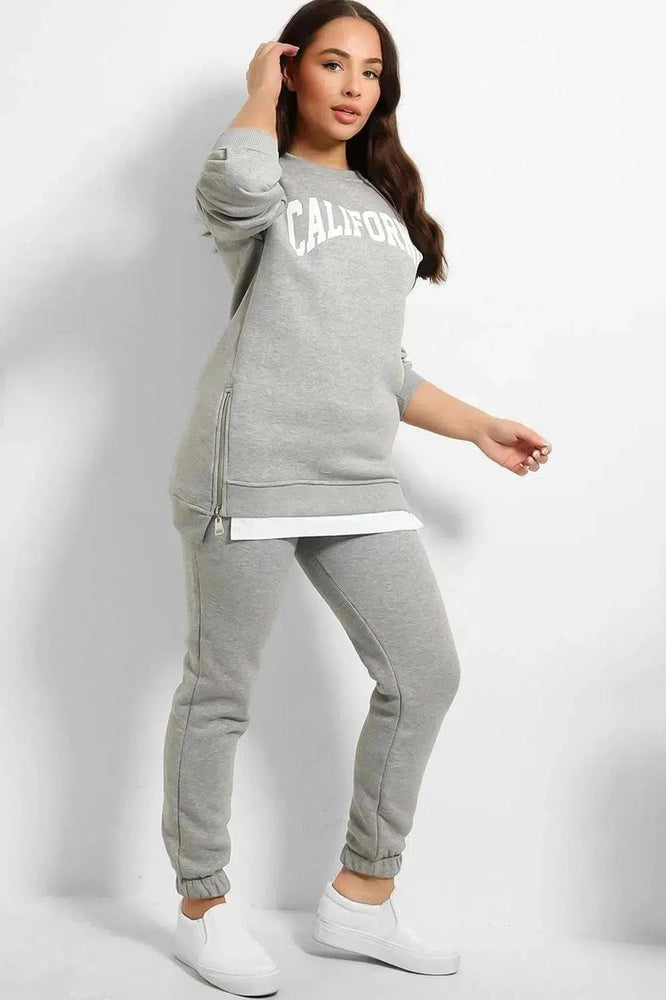 Shirt Hem Zipped Sited Sweatshirt And Trousers Set-SinglePrice