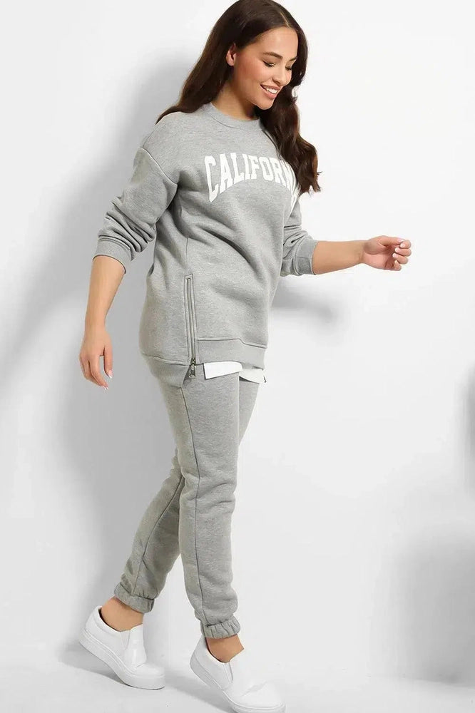 Shirt Hem Zipped Sited Sweatshirt And Trousers Set-SinglePrice