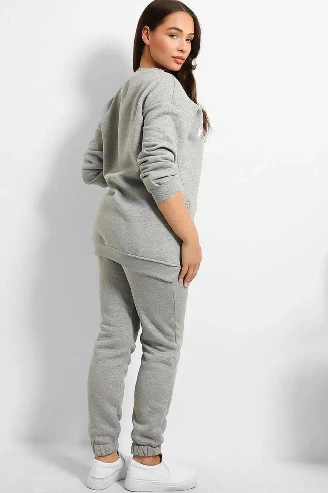 Shirt Hem Zipped Sited Sweatshirt And Trousers Set-SinglePrice