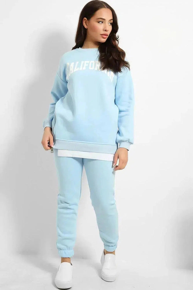 Shirt Hem Zipped Sited Sweatshirt And Trousers Set-SinglePrice