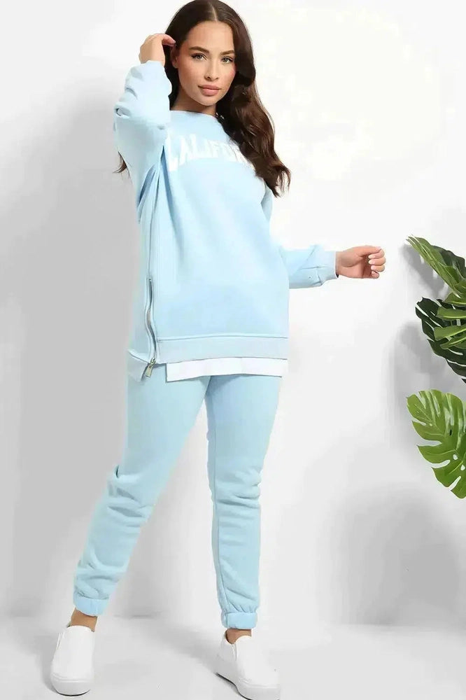 Shirt Hem Zipped Sited Sweatshirt And Trousers Set-SinglePrice