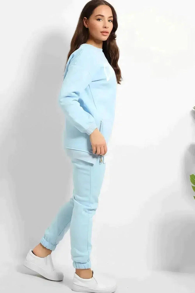 Shirt Hem Zipped Sited Sweatshirt And Trousers Set-SinglePrice
