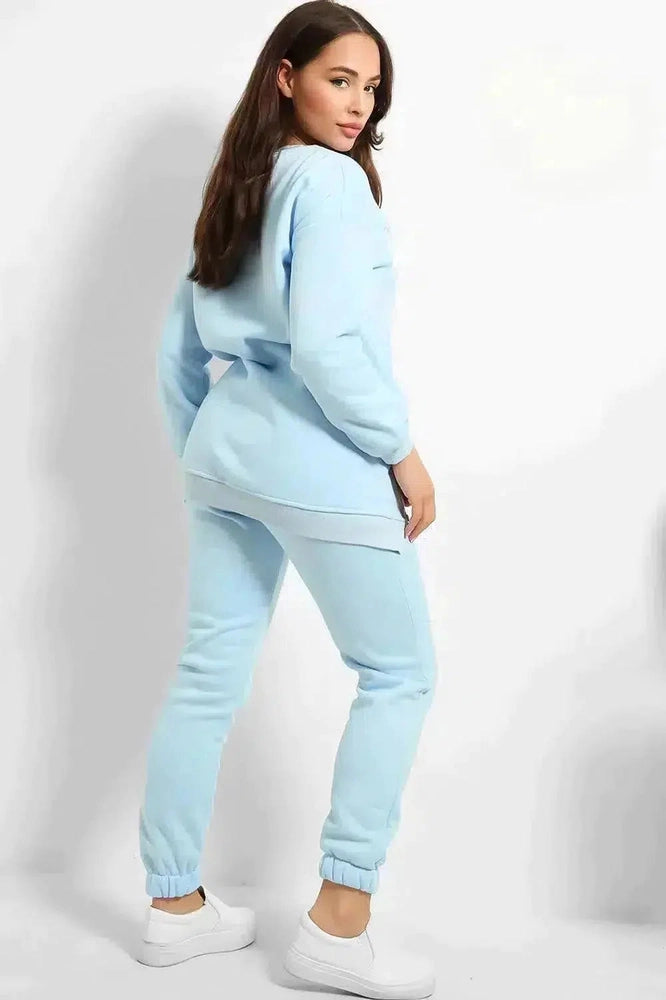 Shirt Hem Zipped Sited Sweatshirt And Trousers Set-SinglePrice