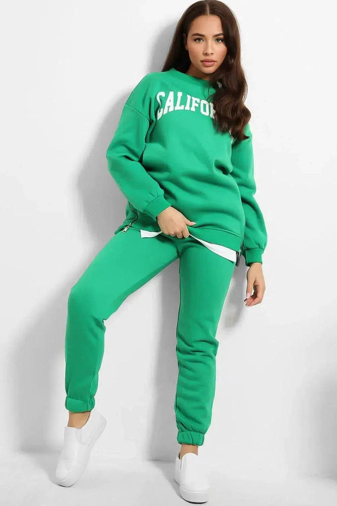 Shirt Hem Zipped Sited Sweatshirt And Trousers Set-SinglePrice