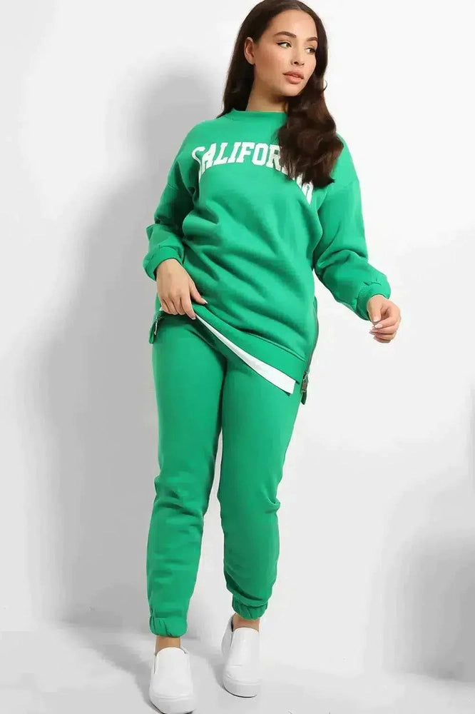Shirt Hem Zipped Sited Sweatshirt And Trousers Set-SinglePrice