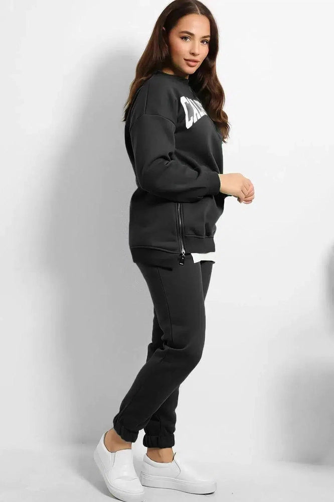Shirt Hem Zipped Sited Sweatshirt And Trousers Set-SinglePrice