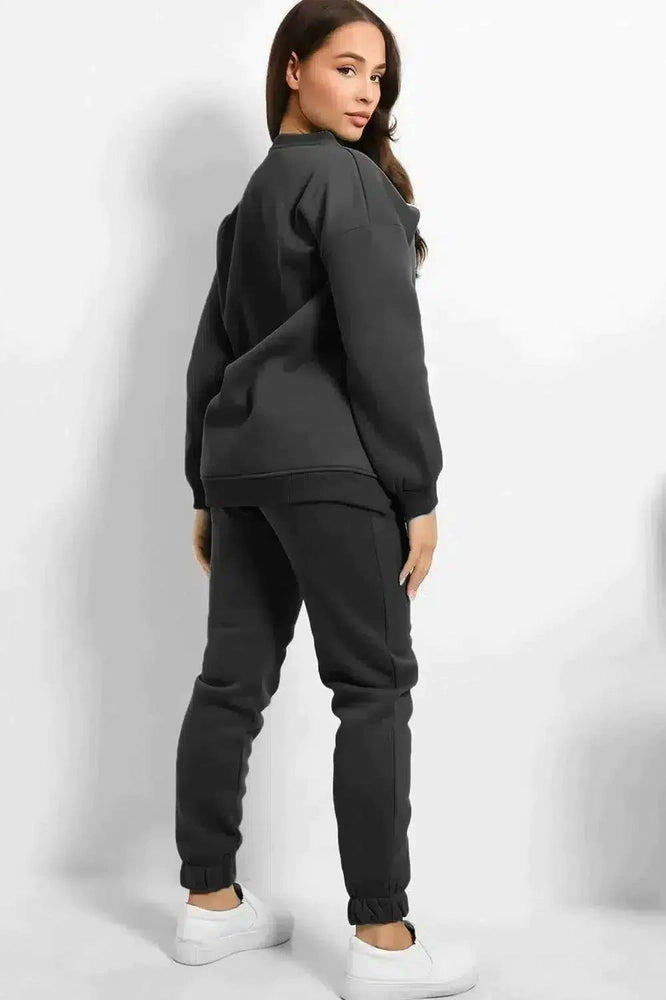 Shirt Hem Zipped Sited Sweatshirt And Trousers Set-SinglePrice