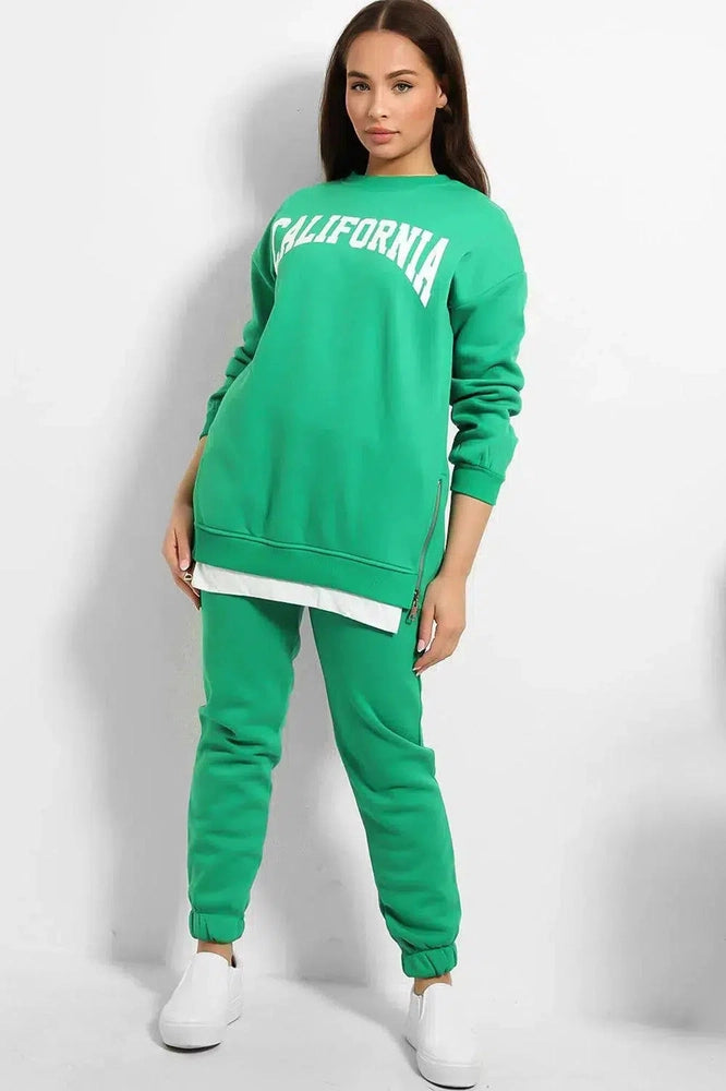 Shirt Hem Zipped Sited Sweatshirt And Trousers Set-SinglePrice
