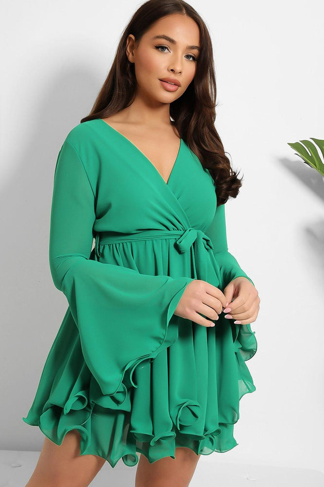 Super Frilled Waist Tie Chiffon Dress-SinglePrice