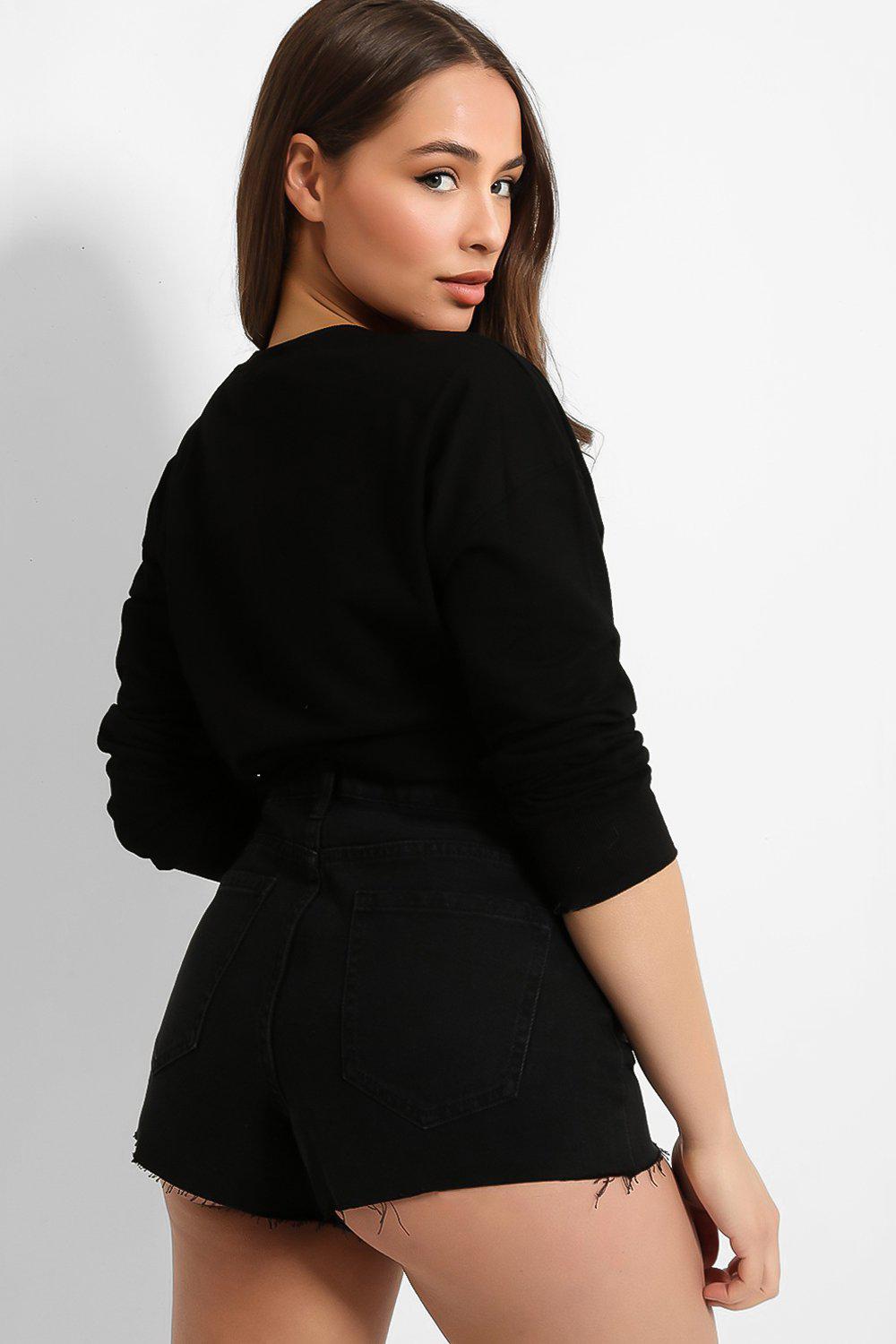 Black Raw Hem Denim Hotpants - SinglePrice