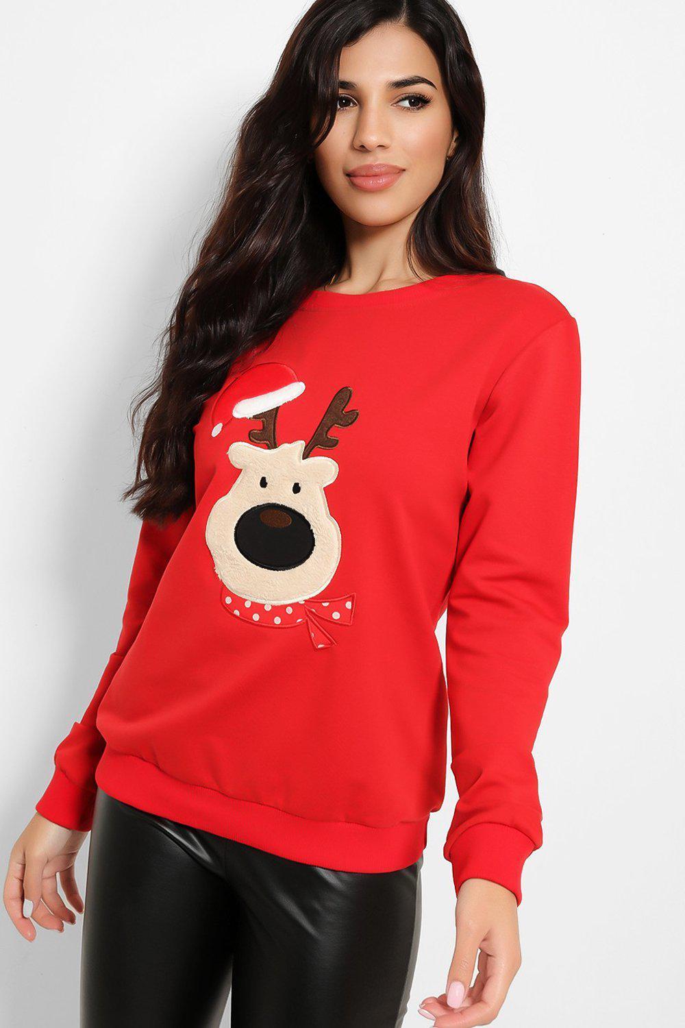Red Christmas Deer Sweatshirt-SinglePrice