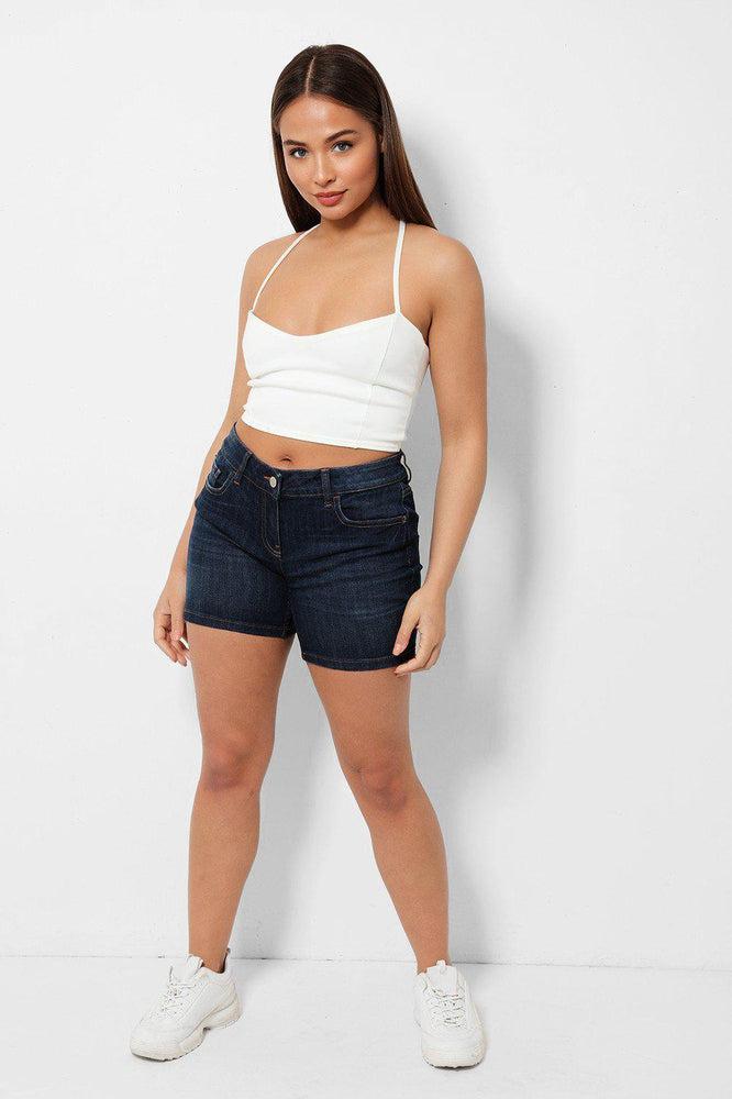 Dark Blue Denim Boy Style Shorts-SinglePrice