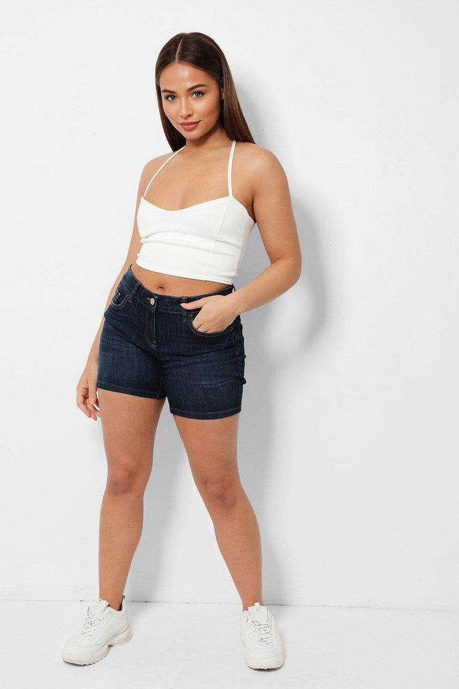 Dark Blue Denim Boy Style Shorts-SinglePrice
