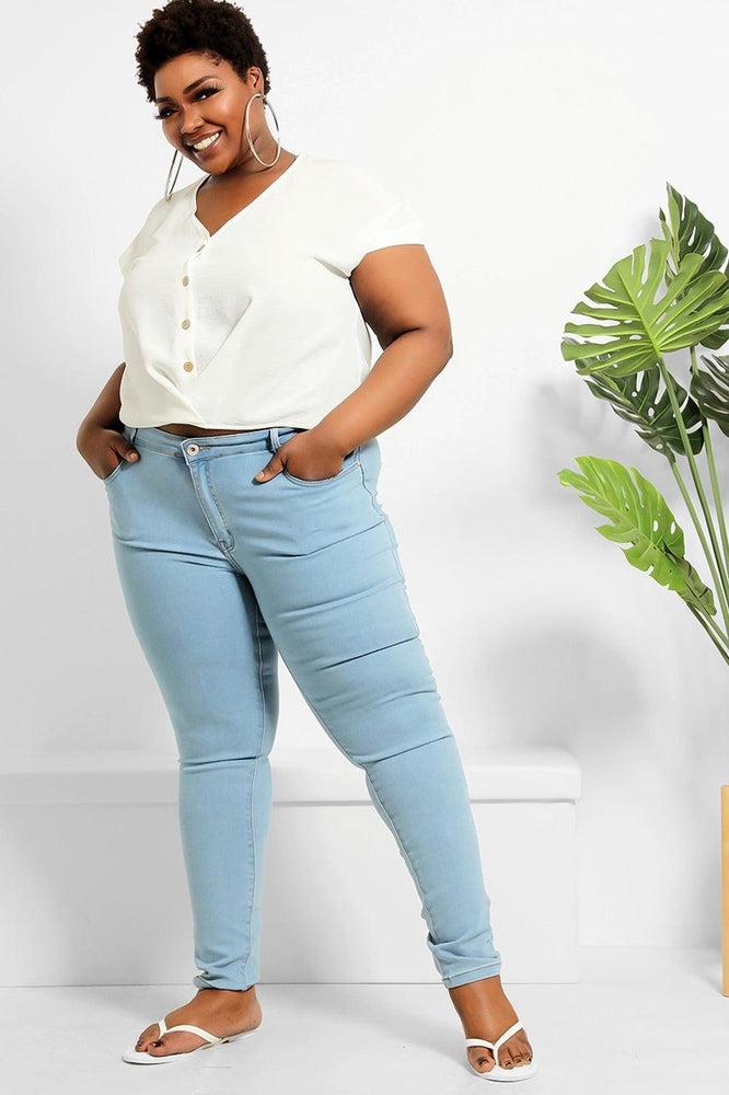 Blue Plain Skinny Stretchy Jeans-SinglePrice