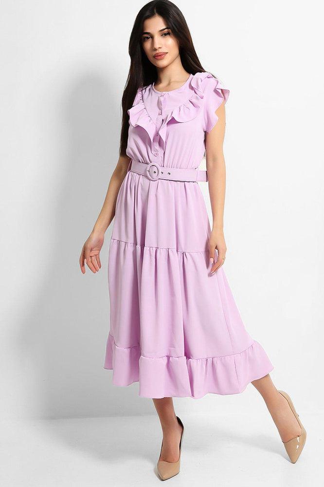 Violet Frilled Belted Midi Dress-SinglePrice