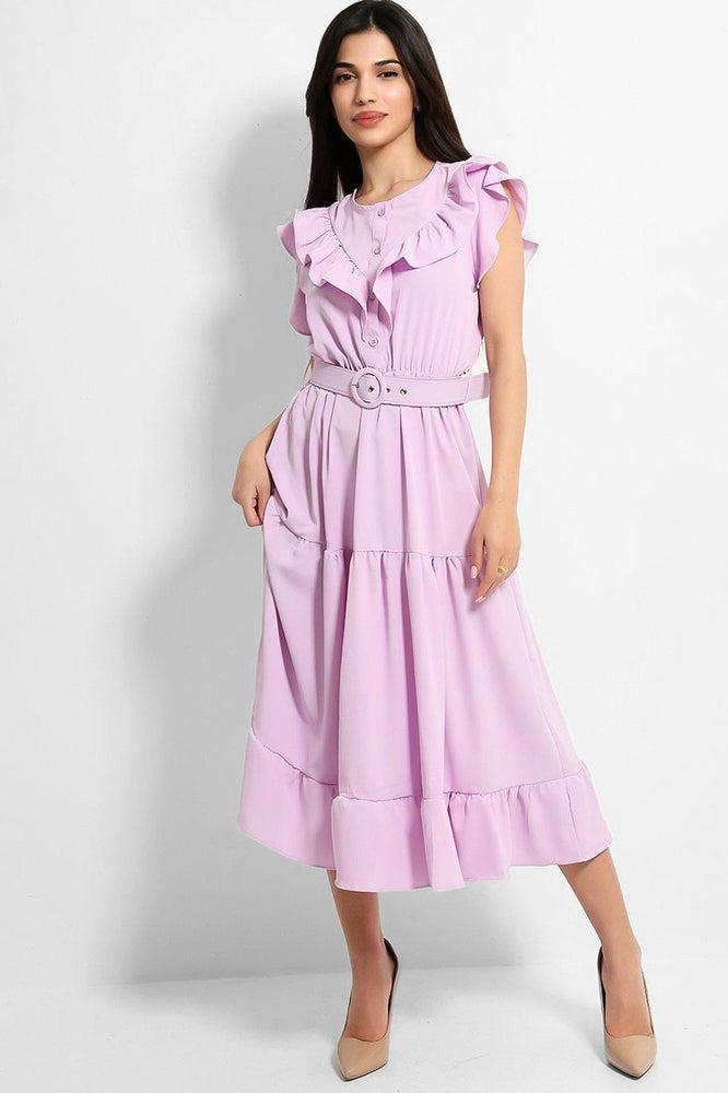 Violet Frilled Belted Midi Dress-SinglePrice