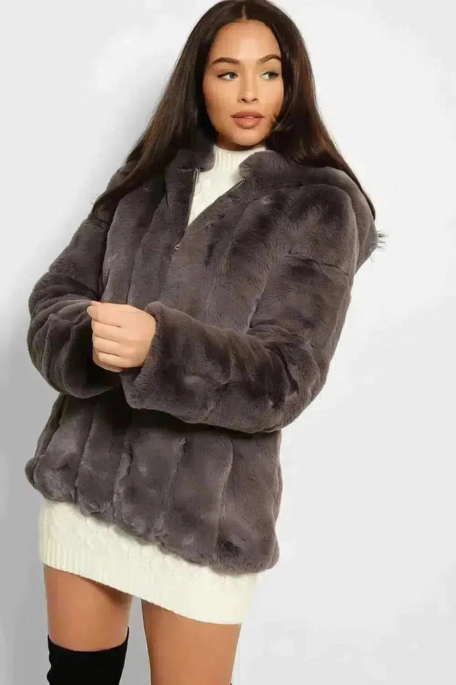 Super Soft Faux Fur Zipped Hooded Jacket-SinglePrice