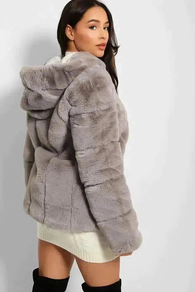 Super Soft Faux Fur Zipped Hooded Jacket-SinglePrice