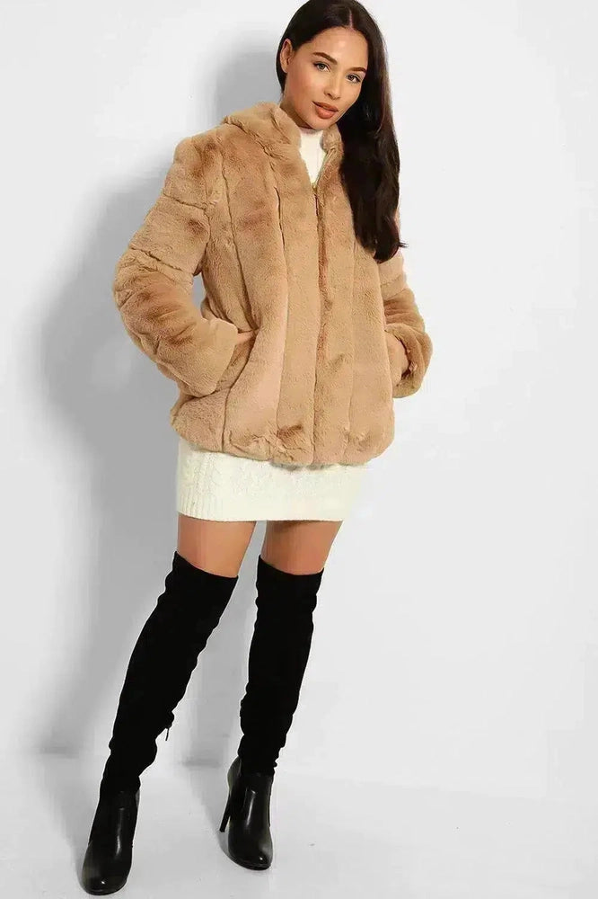 Super Soft Faux Fur Zipped Hooded Jacket-SinglePrice