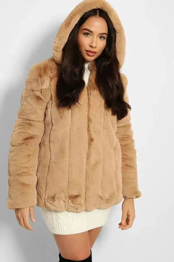 Super Soft Faux Fur Zipped Hooded Jacket-SinglePrice