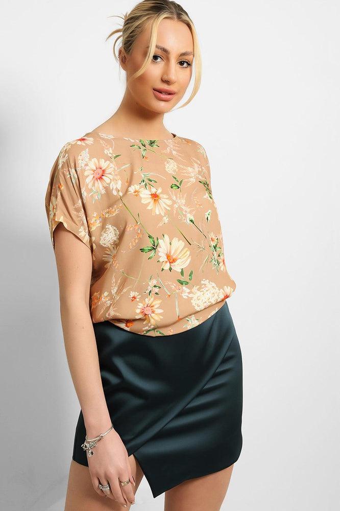 Dark Teal Satin Asymmetric Hem Skirt-SinglePrice